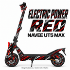 NAVEE UT5 Max Skin ELECTRIC POWER RED – Designvisualisierung. Reifenaufkleber separat erhältlich. Scooter nicht enthalten.