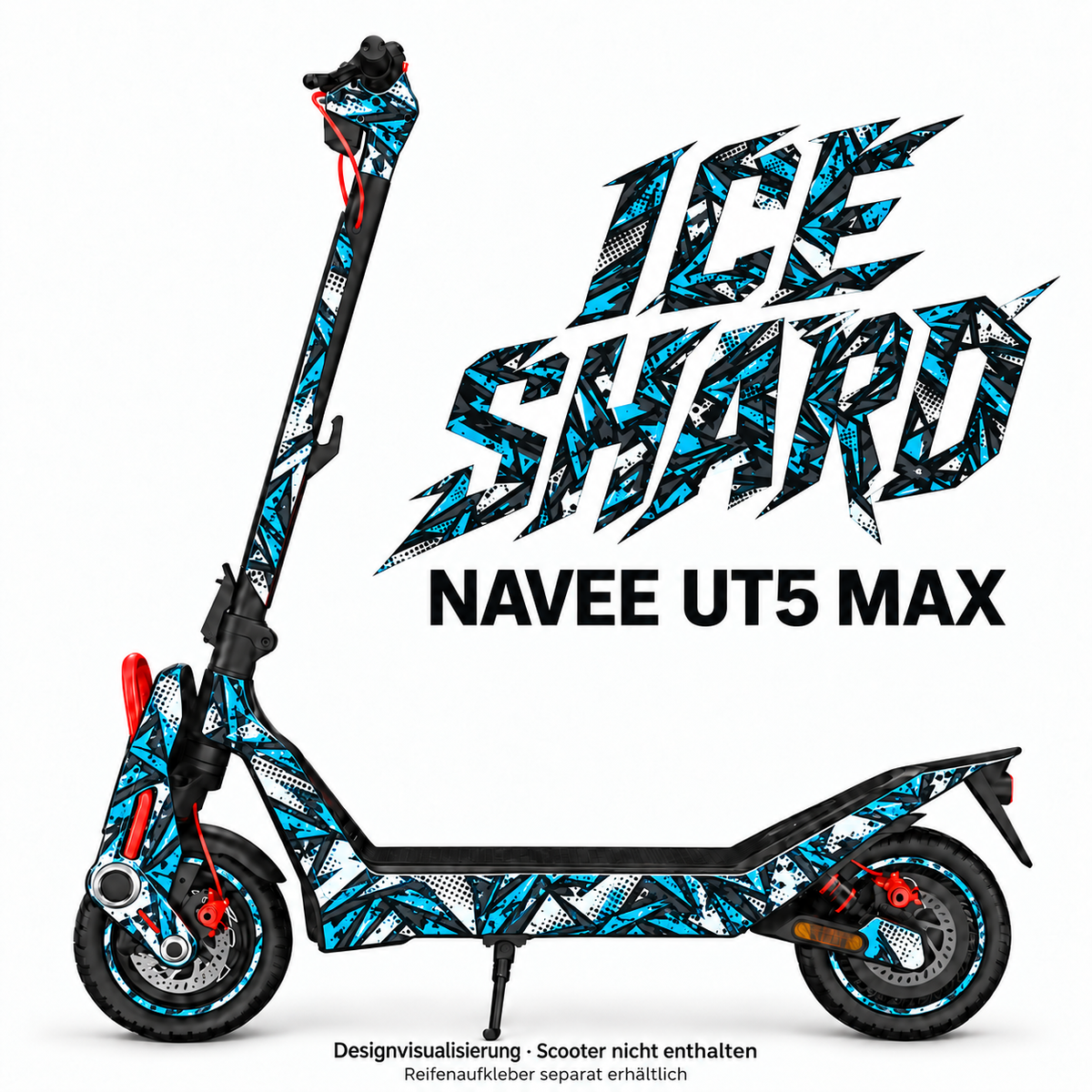 NAVEE UT5 MAX SKIN | ICE SHARD – Designvisualisierung; Scooter nicht enthalten. Reifenaufkleber separat erhältlich.