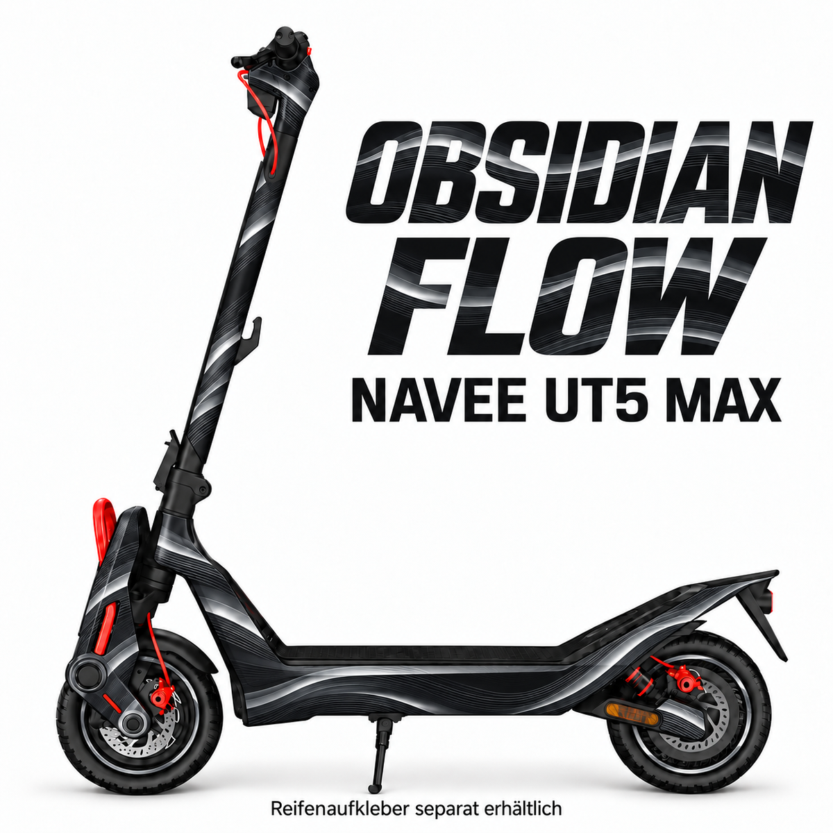 NAVEE UT5 Max Skin OBSIDIAN FLOW – Designvisualisierung. Reifenaufkleber separat erhältlich. Scooter nicht enthalten.