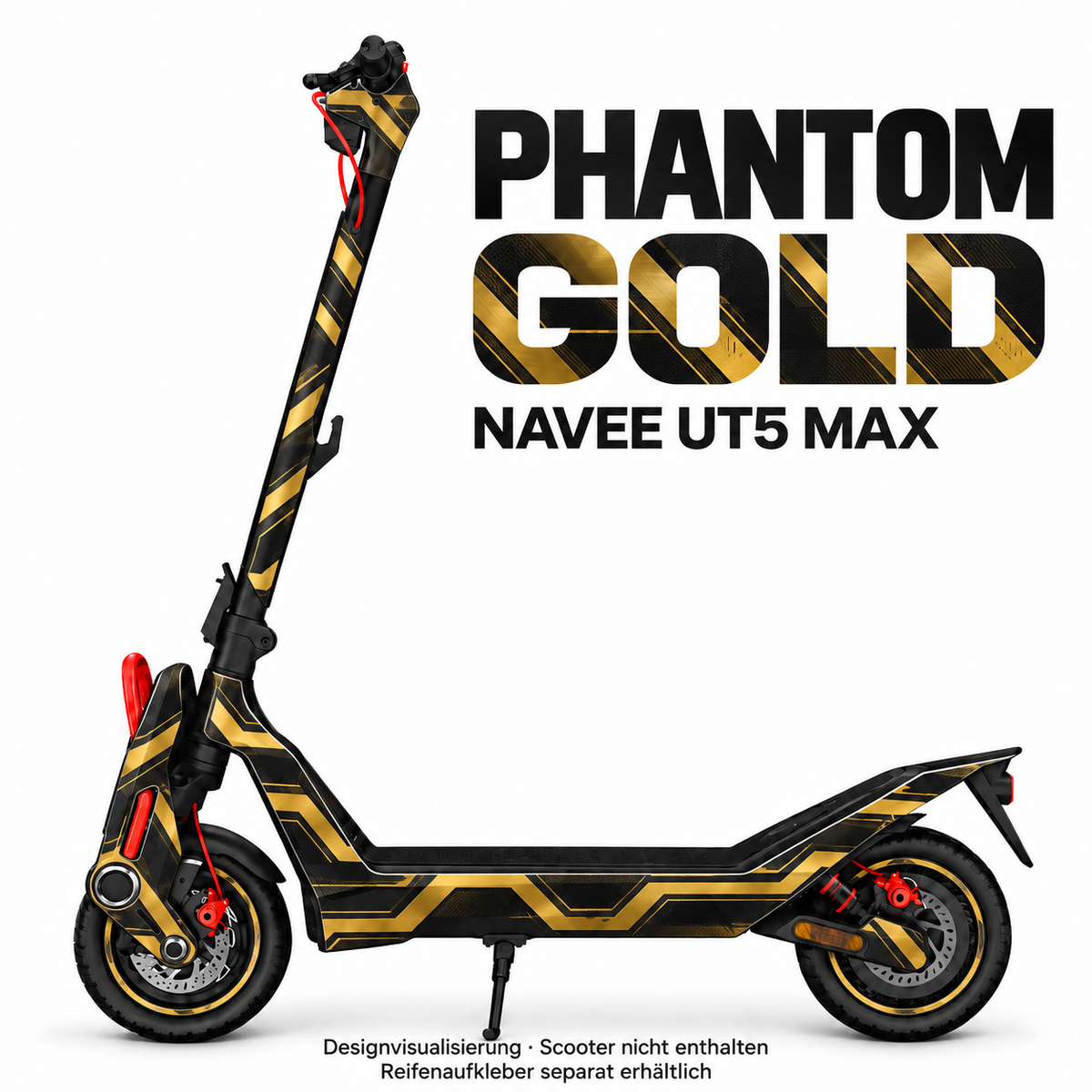 NAVEE UT5 Max Skin PHANTOM GOLD – Designvisualisierung. Reifenaufkleber separat erhältlich. Scooter nicht enthalten.
