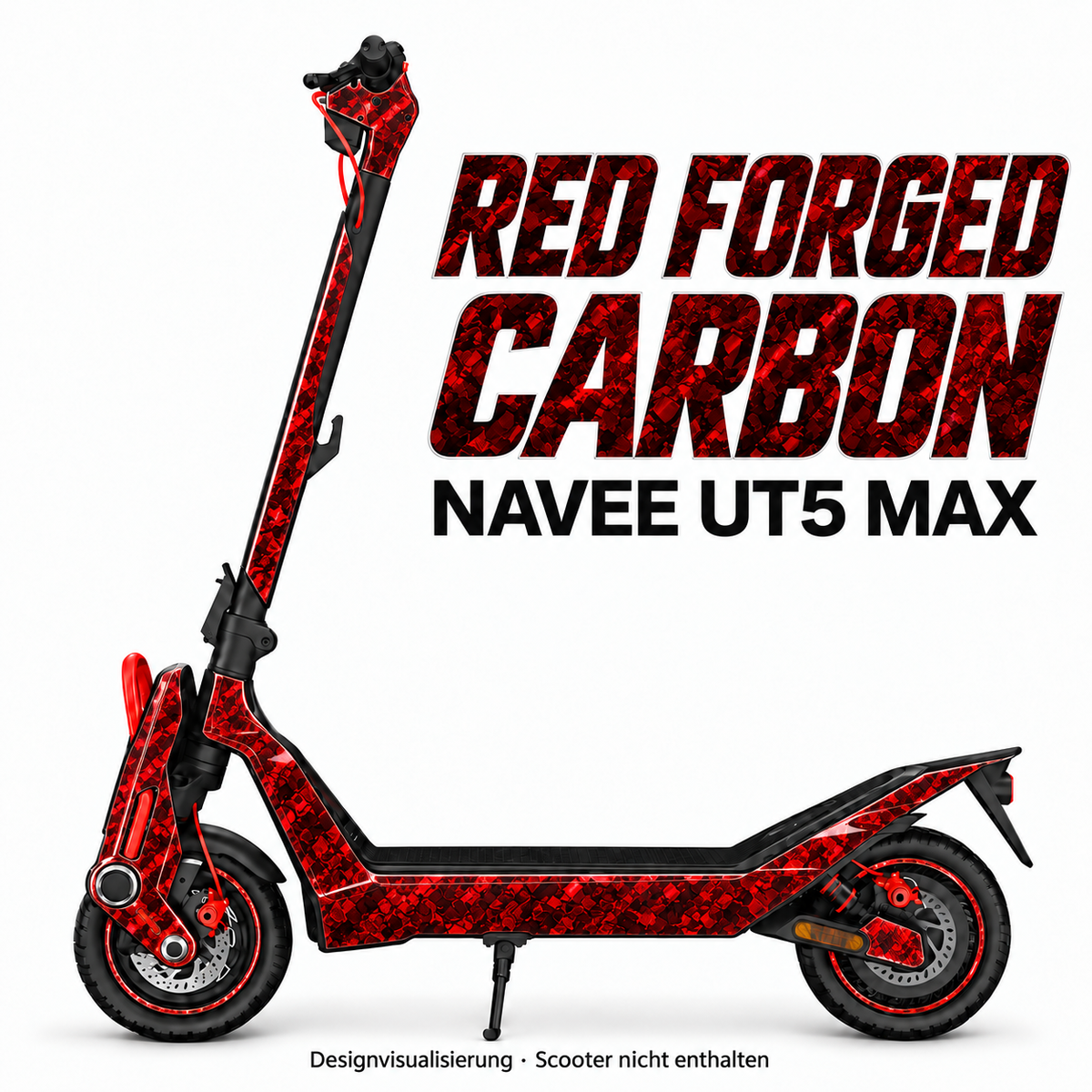 NAVEE UT5 Max – Designbeispiel RED FORGED CARBON. Reifenaufkleber separat erhältlich.
