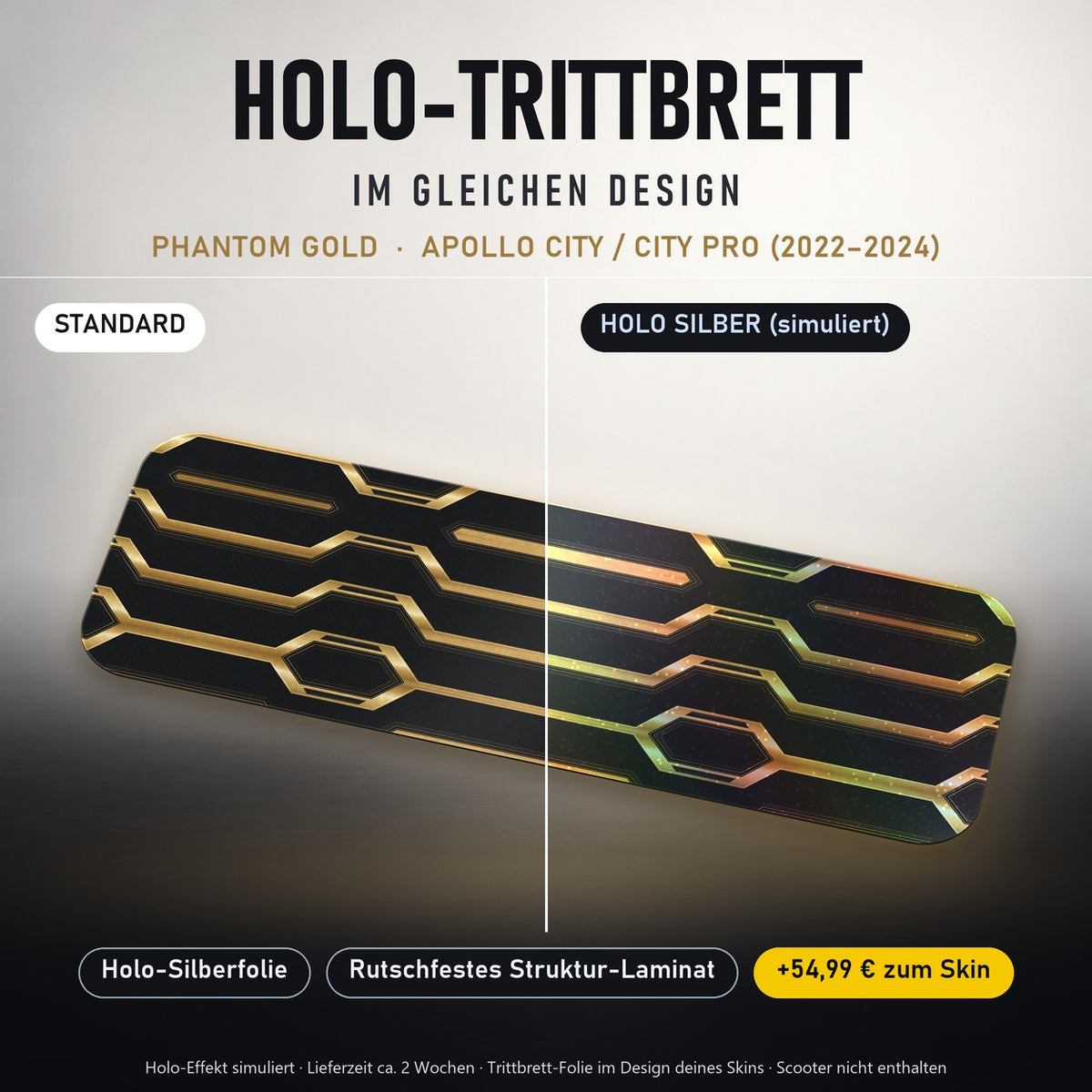 Holo-Trittbrett im gleichen Design – PHANTOM GOLD für APOLLO CITY / CITY PRO (2022–2024), Holo-Effekt simuliert (+54,99 €)