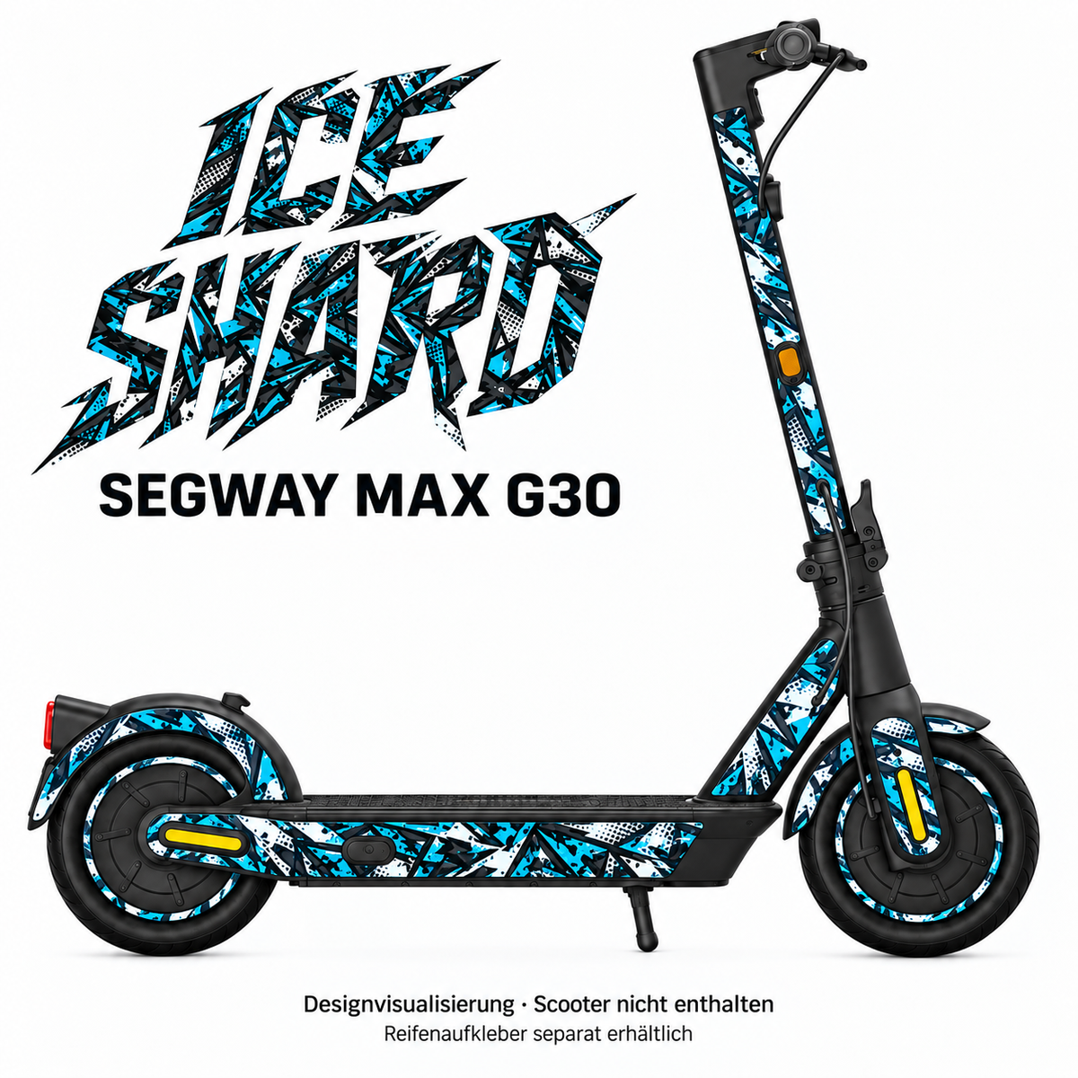 SEGWAY MAX G30 SKIN | ICE SHARD – Designvisualisierung; Scooter nicht enthalten. Reifenaufkleber separat erhältlich.
