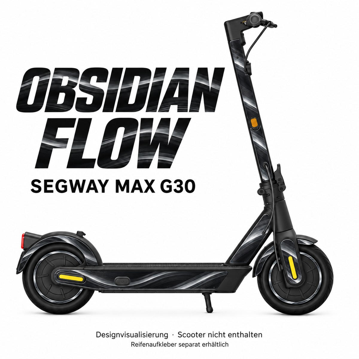 SEGWAY MAX G30 SKIN | OBSIDIAN FLOW – Designvisualisierung; Scooter nicht enthalten. Reifenaufkleber separat erhältlich.