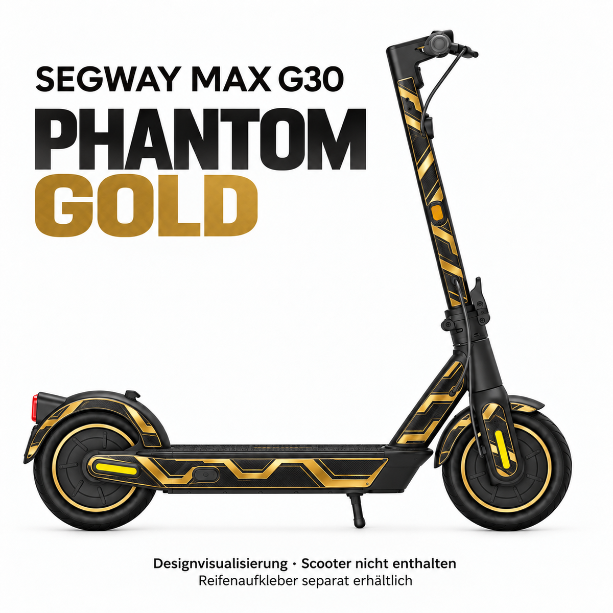 SEGWAY MAX G30 SKIN | PHANTOM GOLD – Designvisualisierung; Scooter nicht enthalten. Reifenaufkleber separat erhältlich.