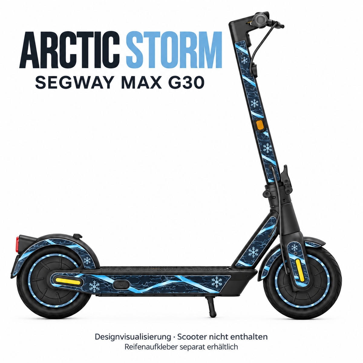 Segway MAX G30 – ARCTIC STORM. Designvisualisierung; Reifenaufkleber separat erhältlich.