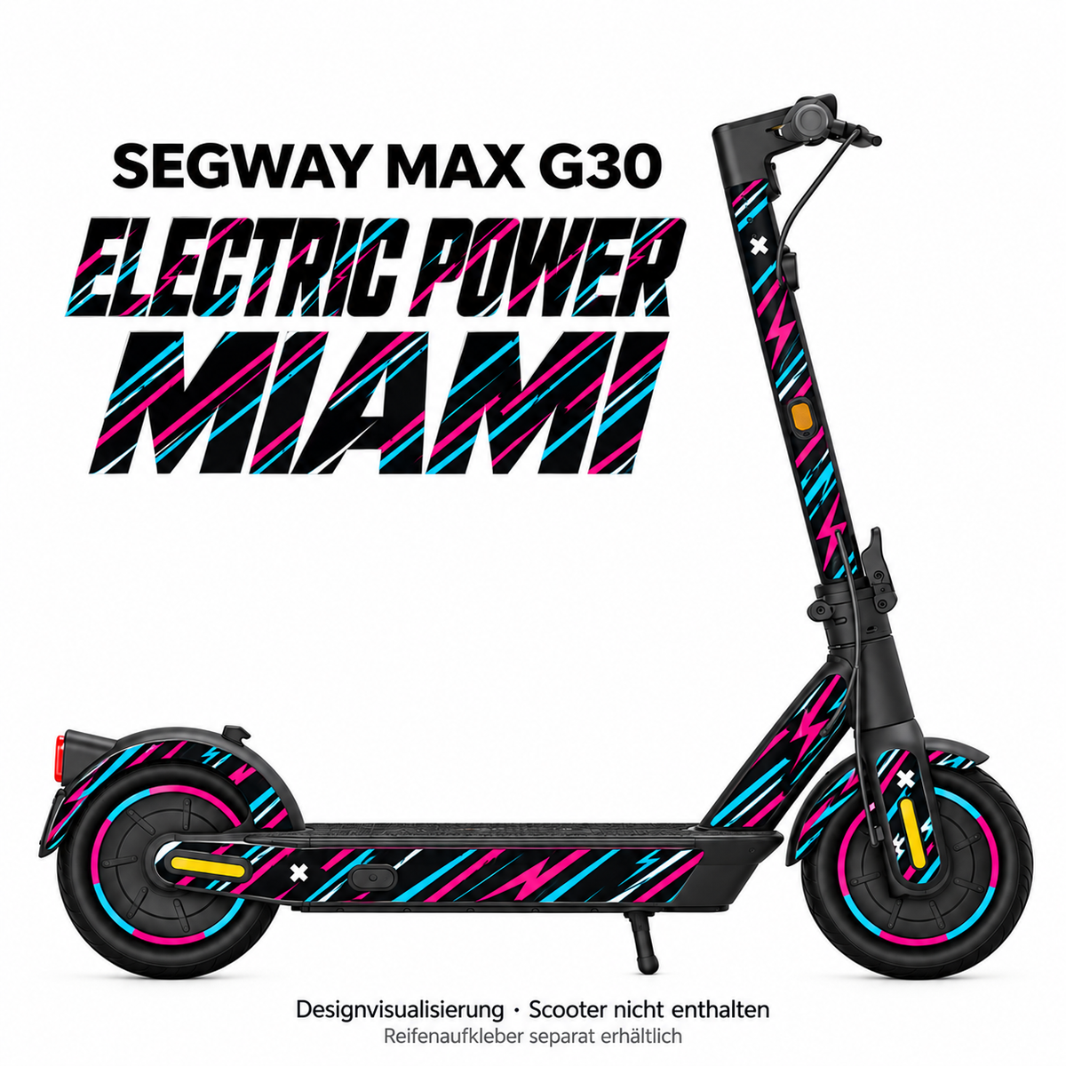 Segway MAX G30 – ELECTRIC POWER MIAMI. Designvisualisierung; Reifenaufkleber separat erhältlich.