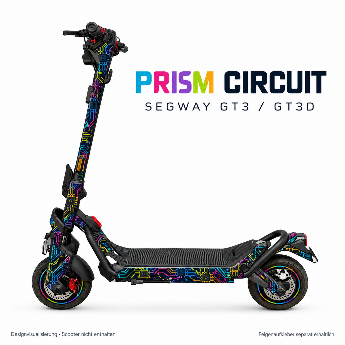 PRISM CIRCUIT Skin am Segway GT3 – Designvisualisierung, Felgenaufkleber separat