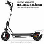 F3 – beklebbare Flächen des Skin-Sets in Weiß. Modellvisualisierung; Display, Leuchten, Reflektoren und Trittfläche bleiben frei.