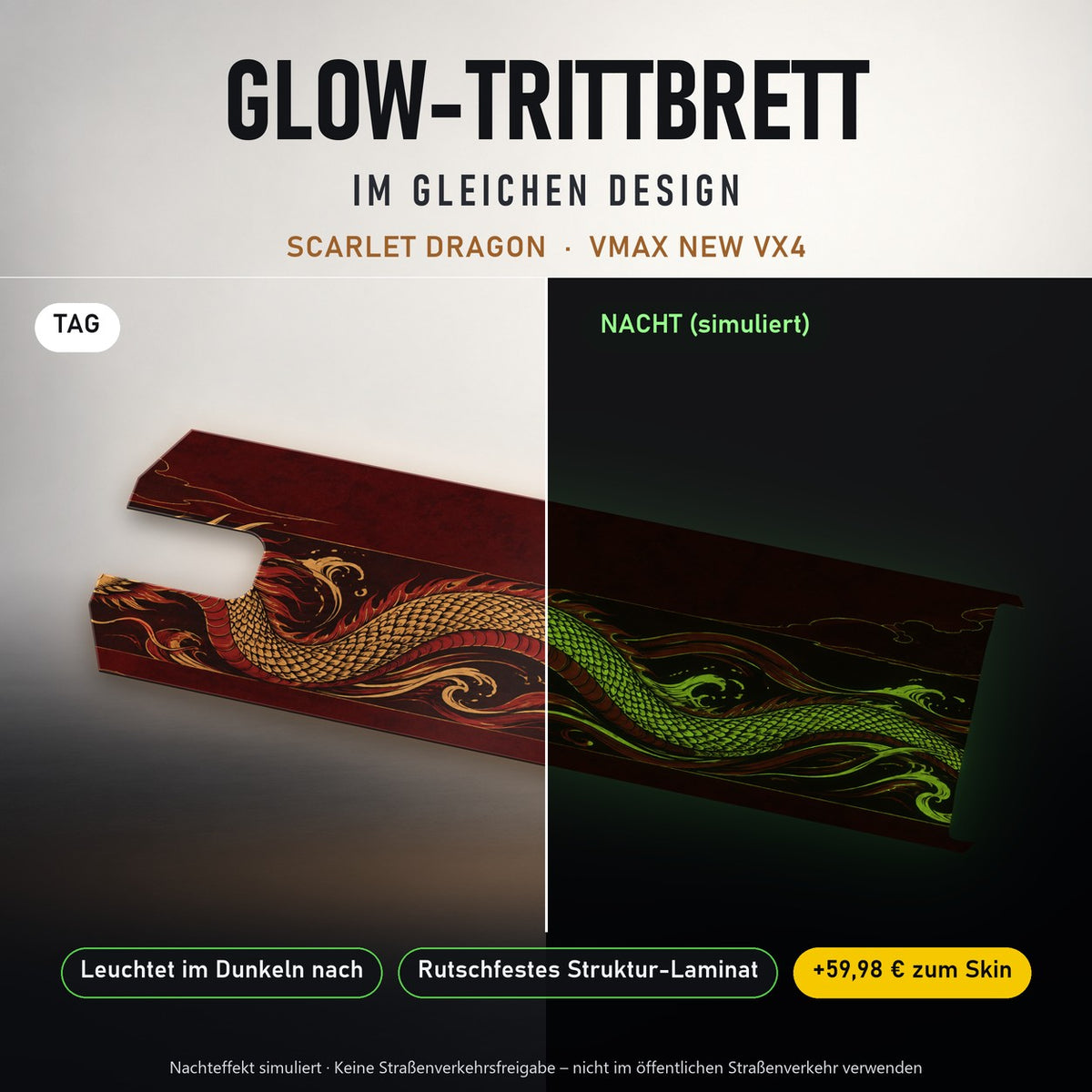 Glow-Trittbrett – SCARLET DRAGON, Tag/Nacht