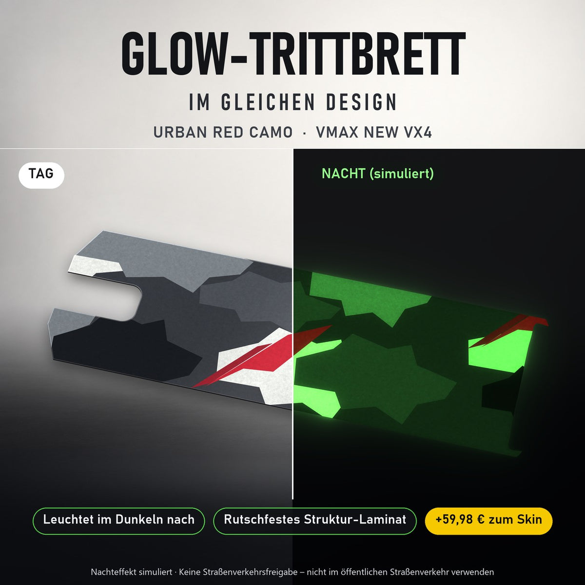 Glow-Trittbrett – URBAN RED CAMO, Tag/Nacht