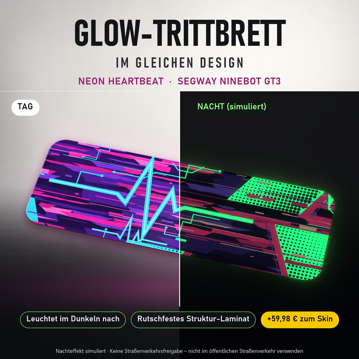 Glow-Trittbrett – NEON HEARTBEAT, Tag/Nacht