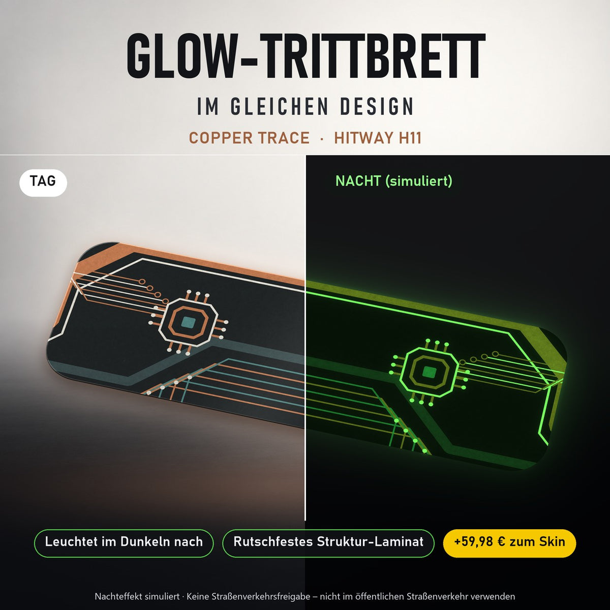 Glow-Trittbrett – COPPER TRACE, Tag/Nacht