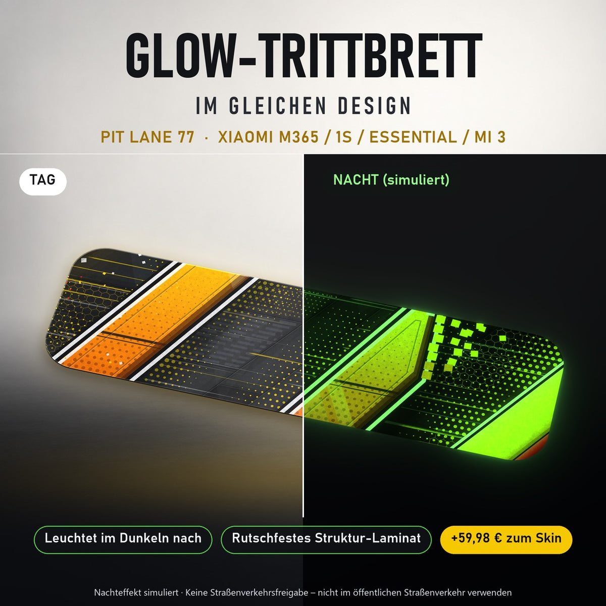 Glow-Trittbrett – PIT LANE 77, Tag/Nacht