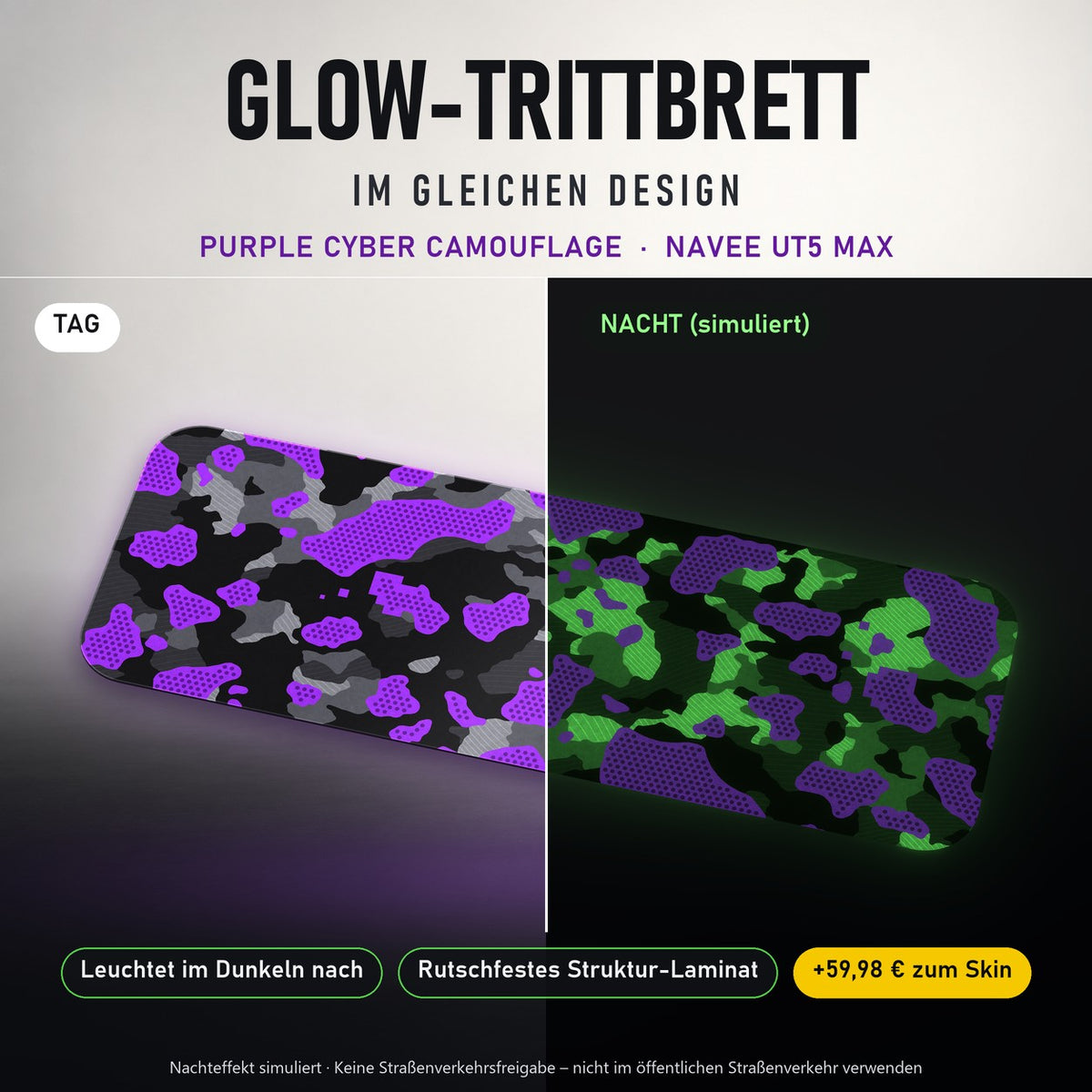 Glow-Trittbrett – PURPLE CYBER CAMOUFLAGE, Tag/Nacht