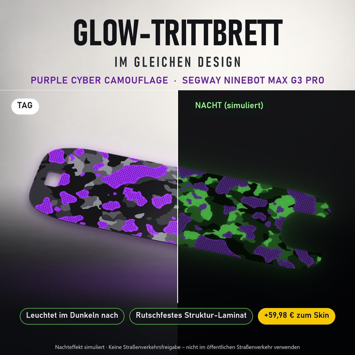 Glow-Trittbrett – PURPLE CYBER CAMOUFLAGE, Tag/Nacht