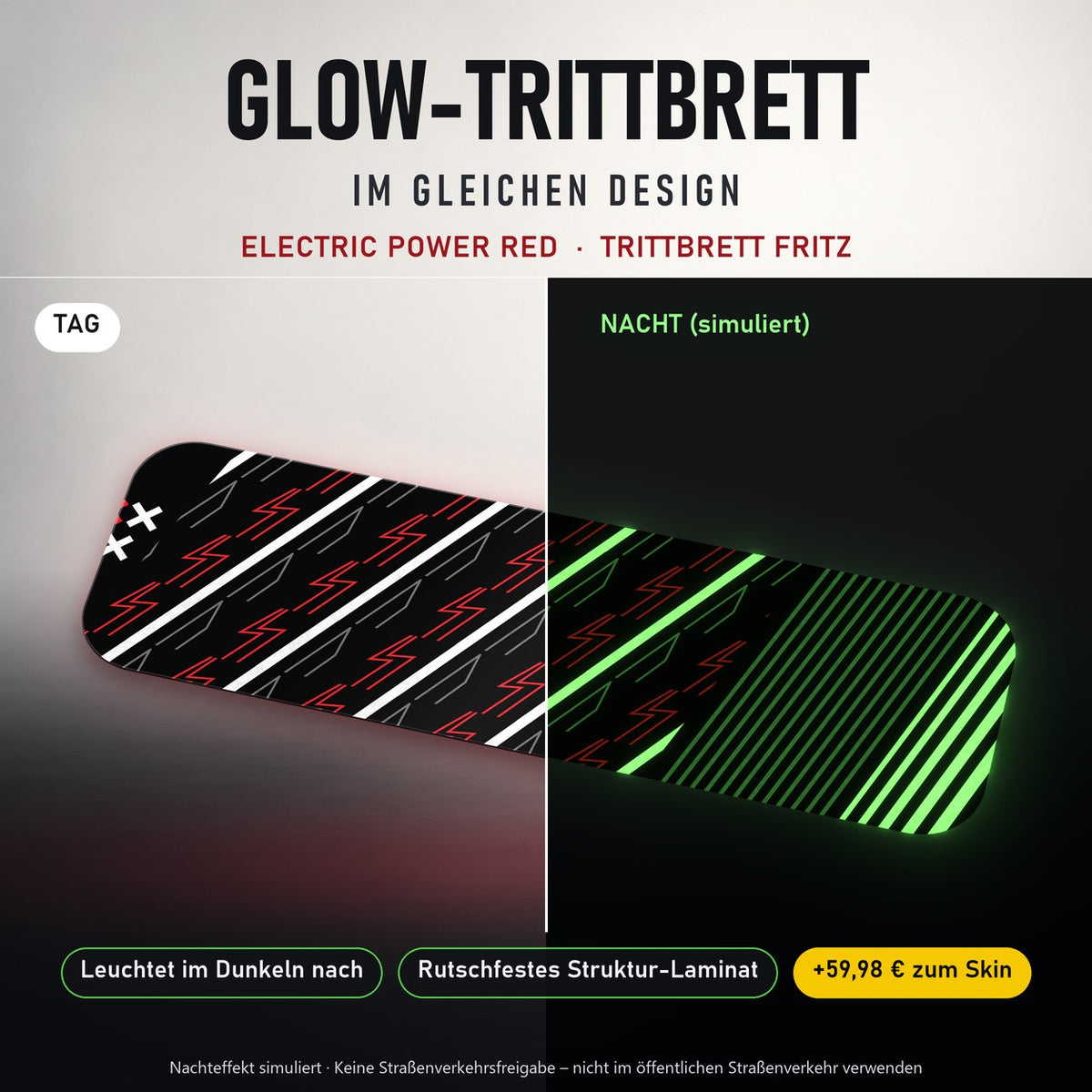 Glow-Trittbrett – ELECTRIC POWER RED, Tag/Nacht