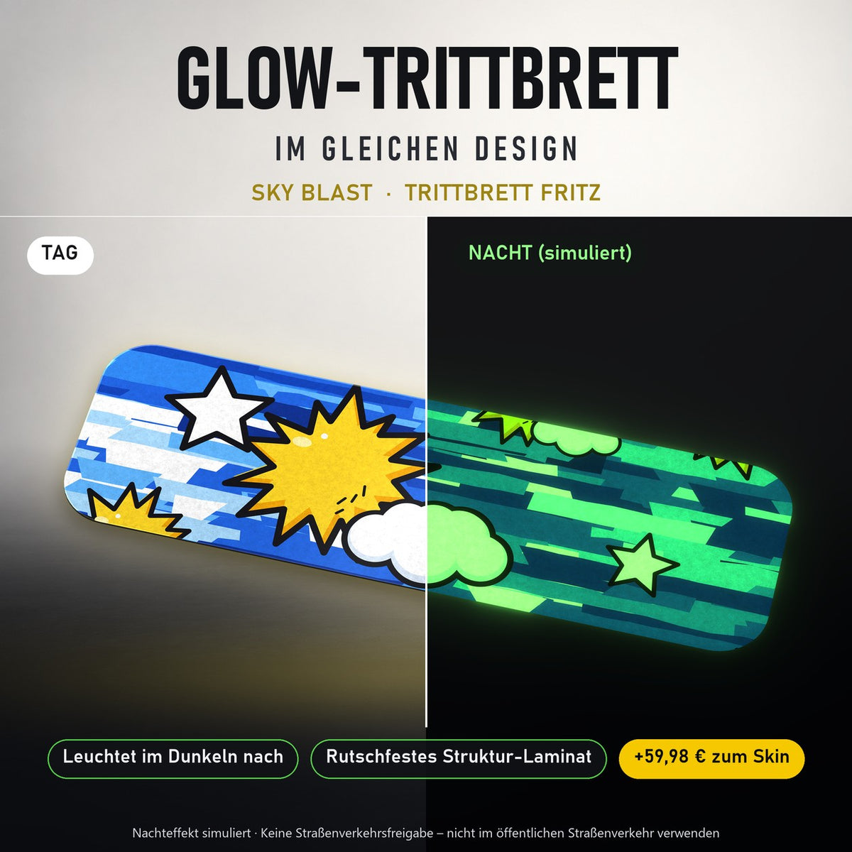 Glow-Trittbrett – SKY BLAST, Tag/Nacht