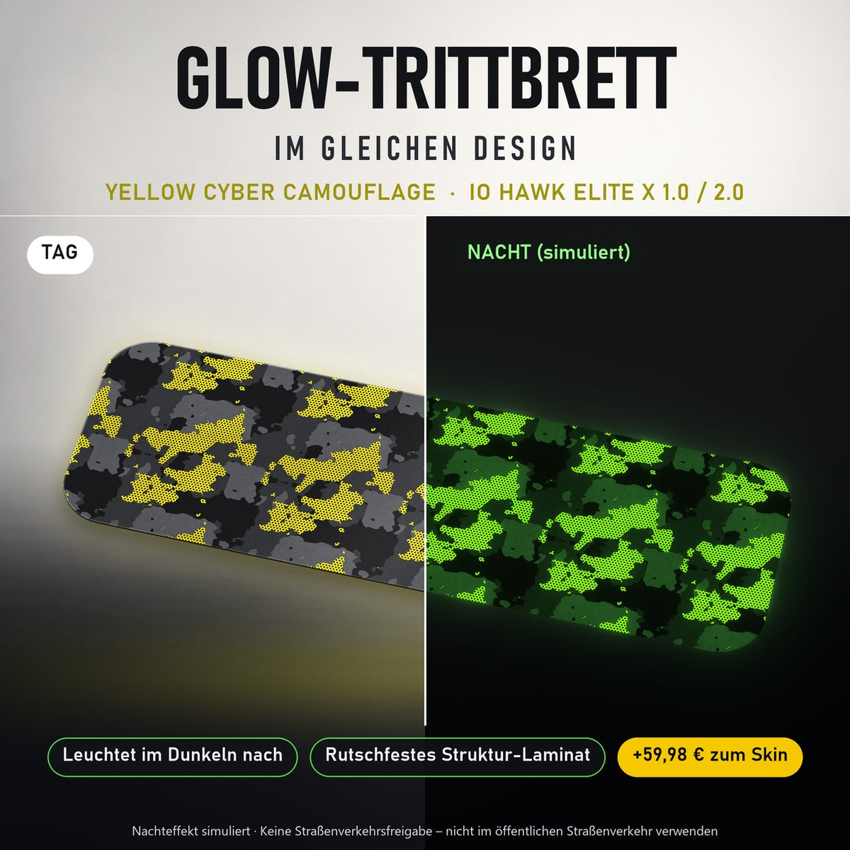 Glow-Trittbrett – YELLOW CYBER CAMOUFLAGE, Tag/Nacht