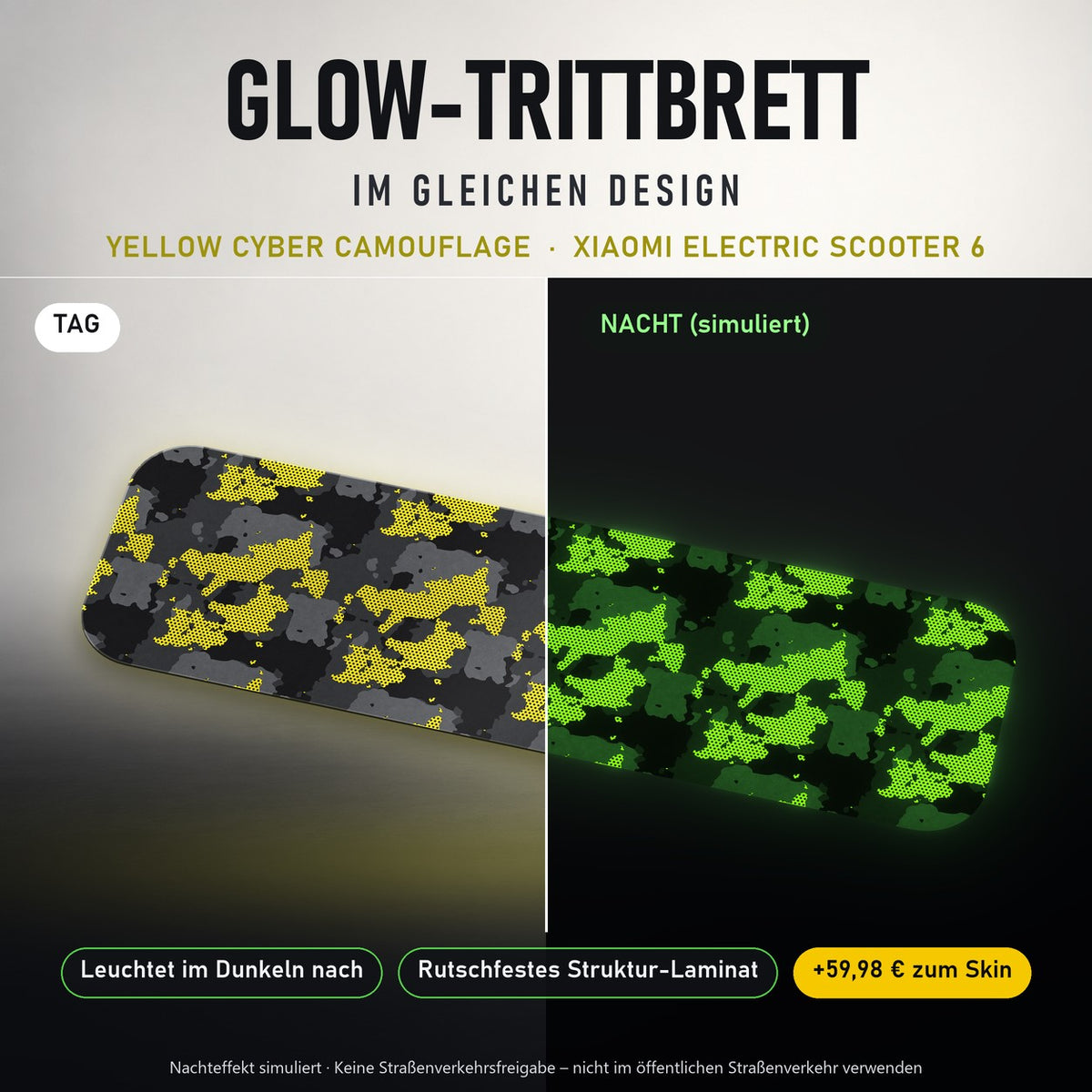 Glow-Trittbrett – YELLOW CYBER CAMOUFLAGE, Tag/Nacht