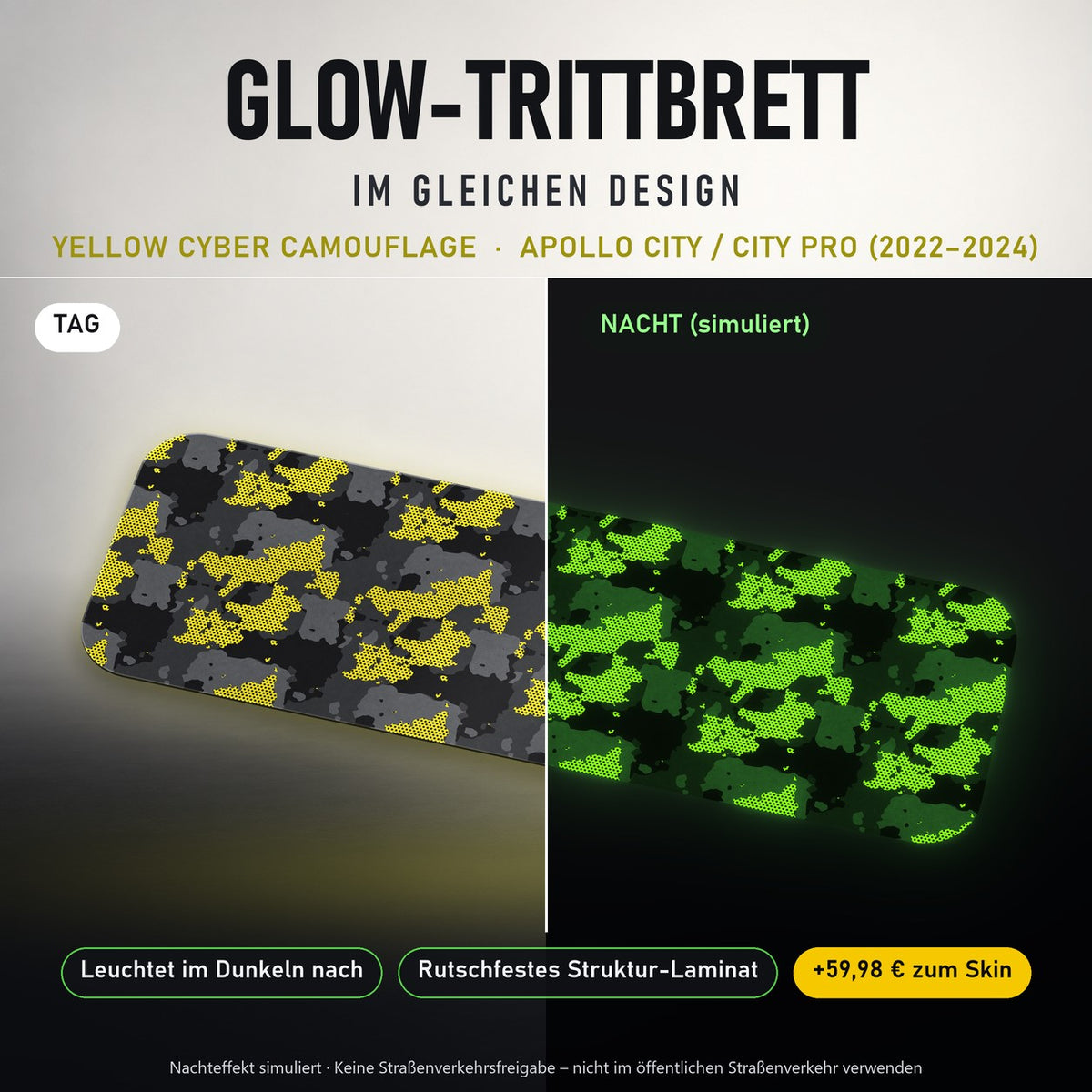 Glow-Trittbrett – YELLOW CYBER CAMOUFLAGE, Tag/Nacht