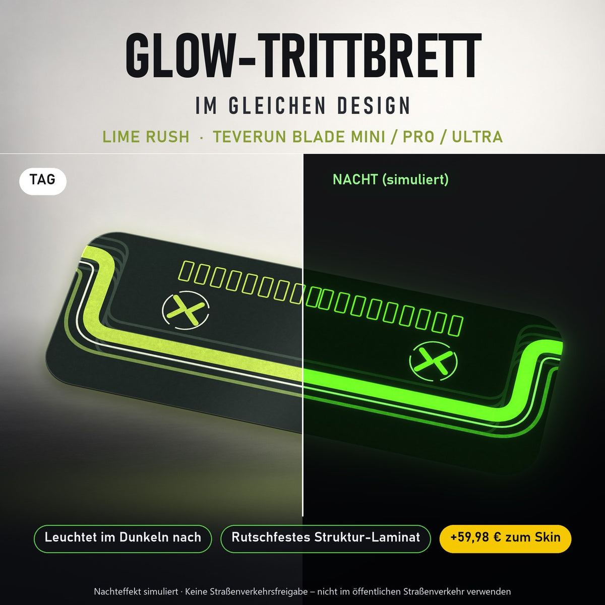 Glow-Trittbrett – LIME RUSH, Tag/Nacht