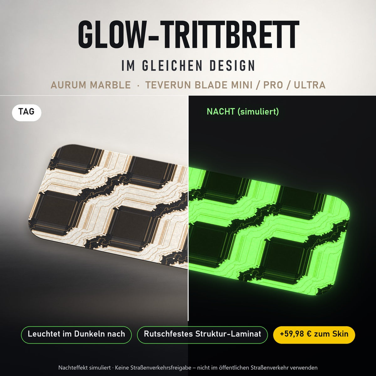 Glow-Trittbrett – AURUM MARBLE, Tag/Nacht
