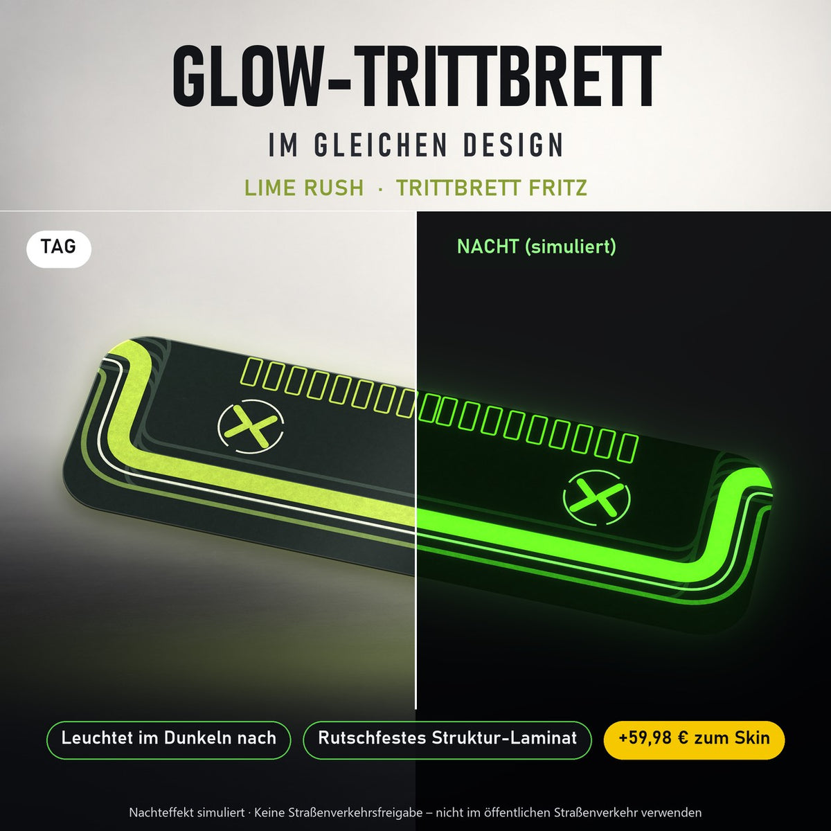 Glow-Trittbrett – LIME RUSH, Tag/Nacht