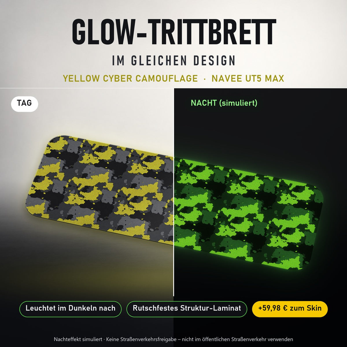 Glow-Trittbrett – YELLOW CYBER CAMOUFLAGE, Tag/Nacht