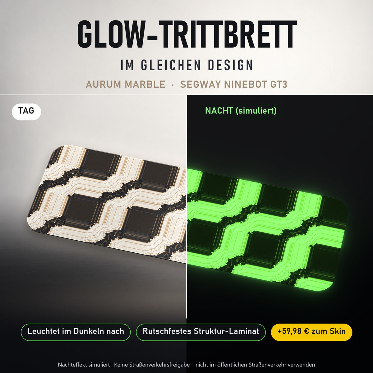 Glow-Trittbrett – AURUM MARBLE, Tag/Nacht