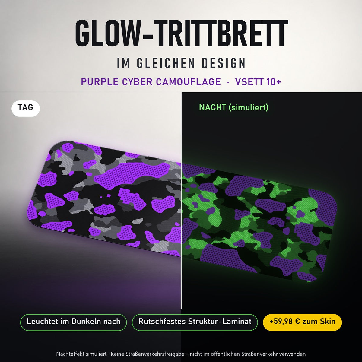 Glow-Trittbrett – PURPLE CYBER CAMOUFLAGE, Tag/Nacht