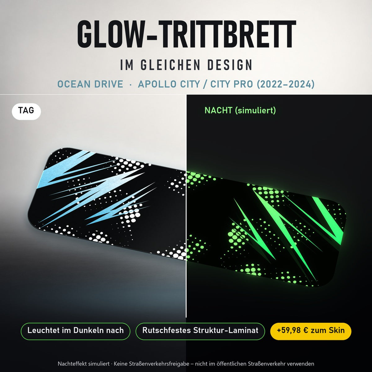 Glow-Trittbrett – OCEAN DRIVE, Tag/Nacht