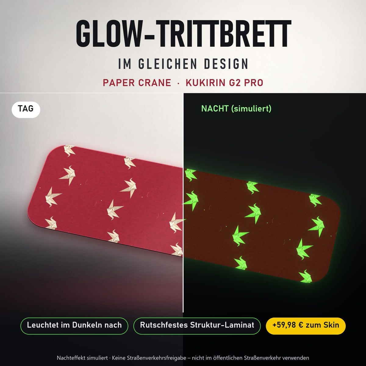 Glow-Trittbrett – PAPER CRANE, Tag/Nacht