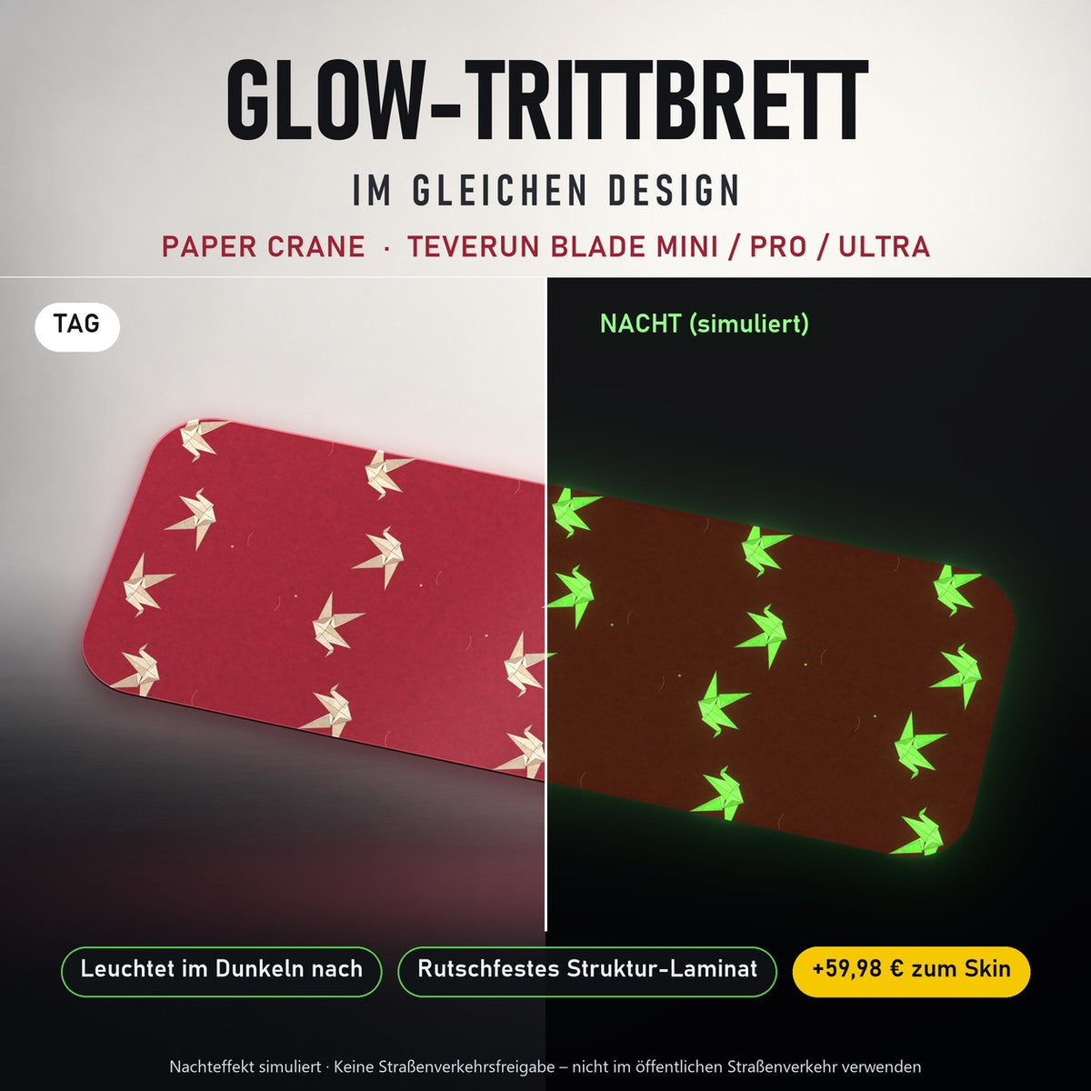 Glow-Trittbrett – PAPER CRANE, Tag/Nacht