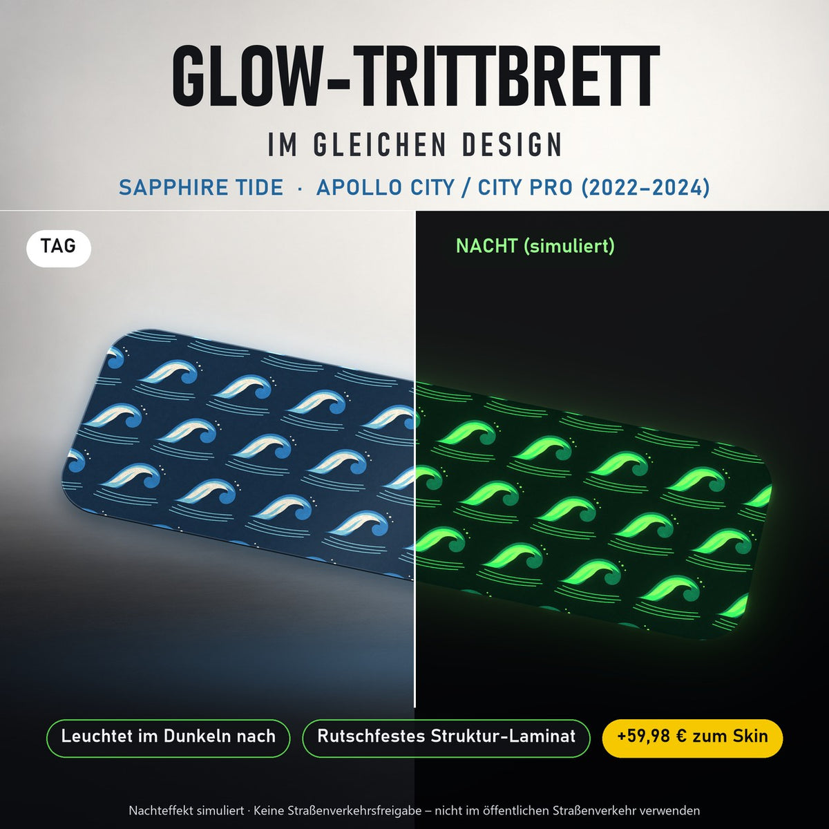 Glow-Trittbrett – SAPPHIRE TIDE, Tag/Nacht