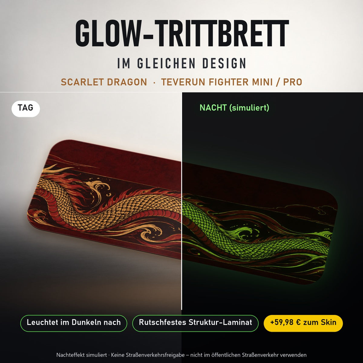 Glow-Trittbrett – SCARLET DRAGON, Tag/Nacht