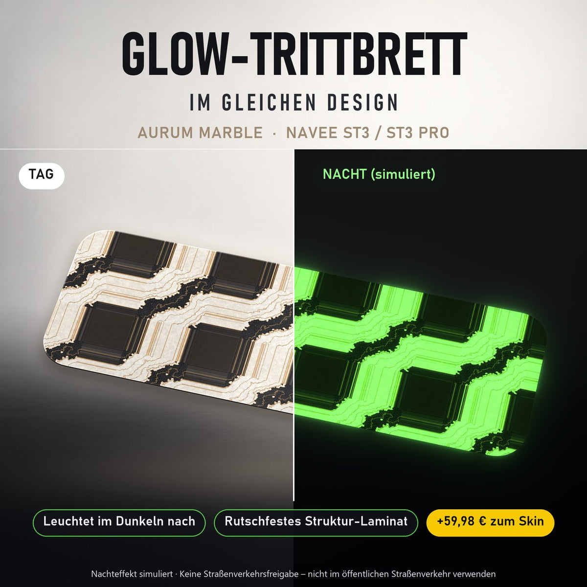 Glow-Trittbrett – AURUM MARBLE, Tag/Nacht