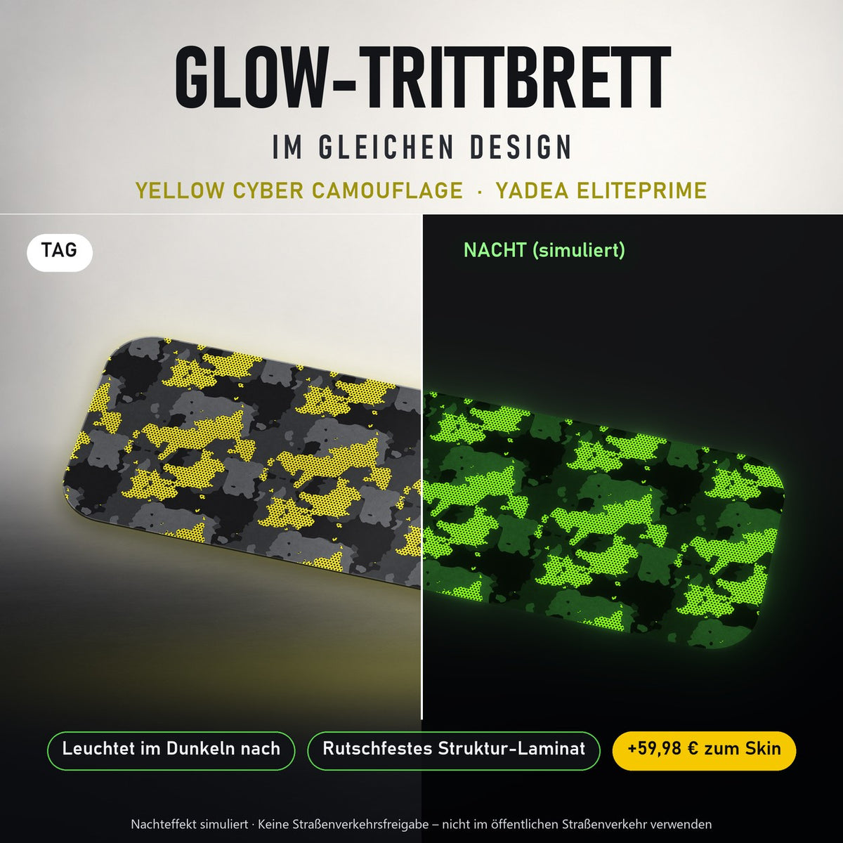 Glow-Trittbrett – YELLOW CYBER CAMOUFLAGE, Tag/Nacht