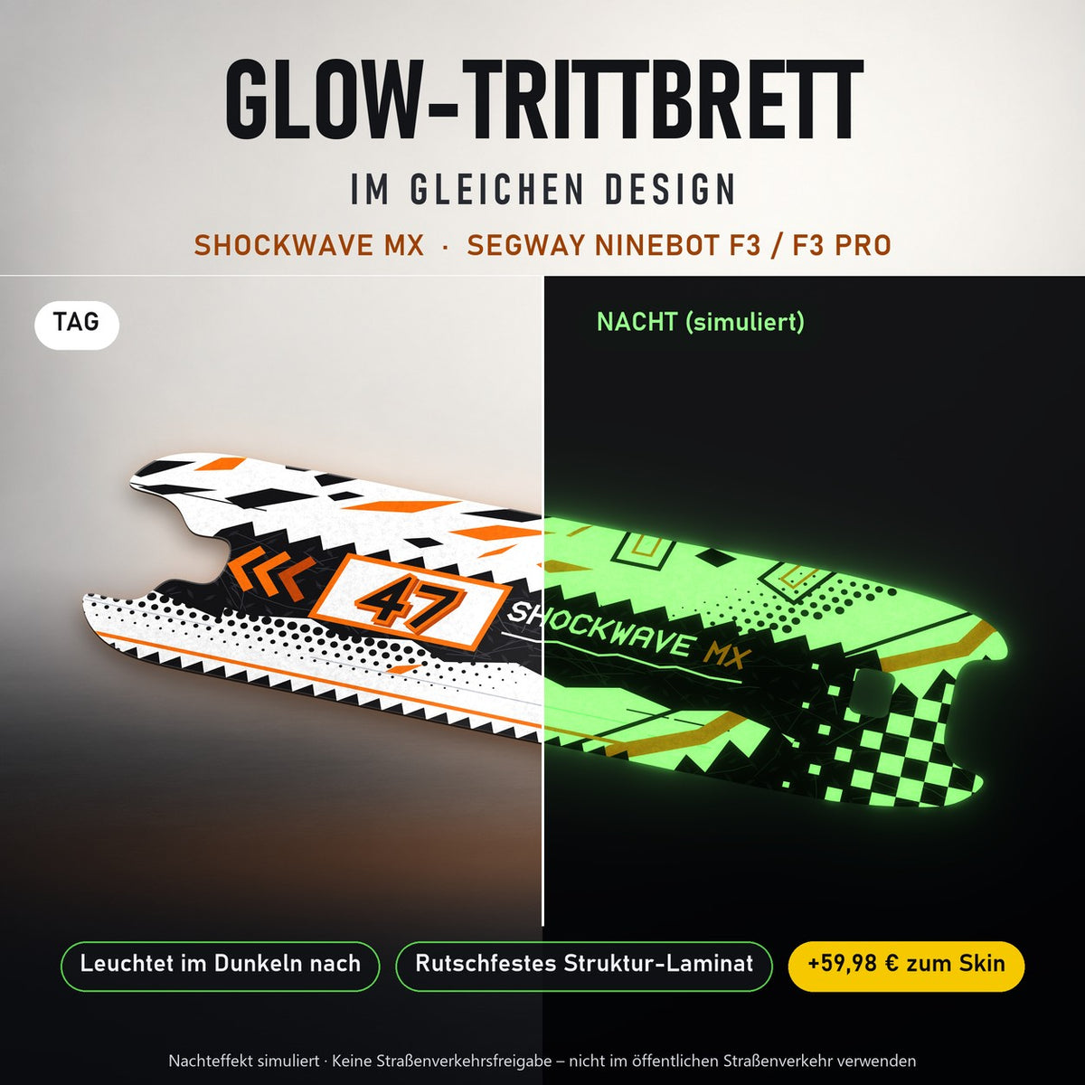 Glow-Trittbrett – SHOCKWAVE MX, Tag/Nacht