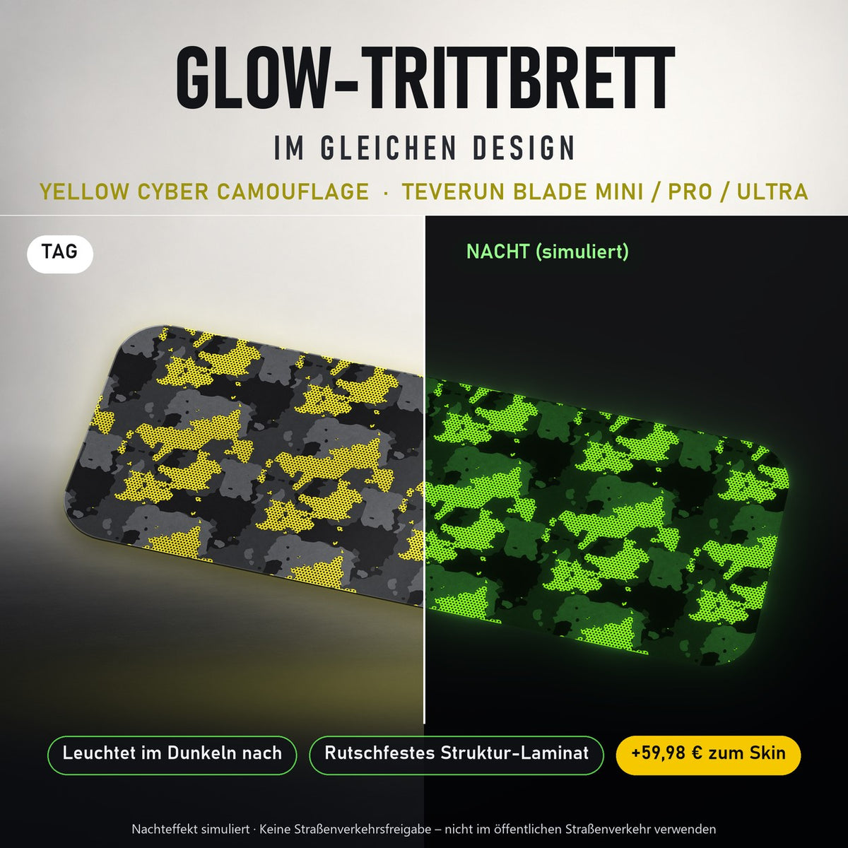 Glow-Trittbrett – YELLOW CYBER CAMOUFLAGE, Tag/Nacht
