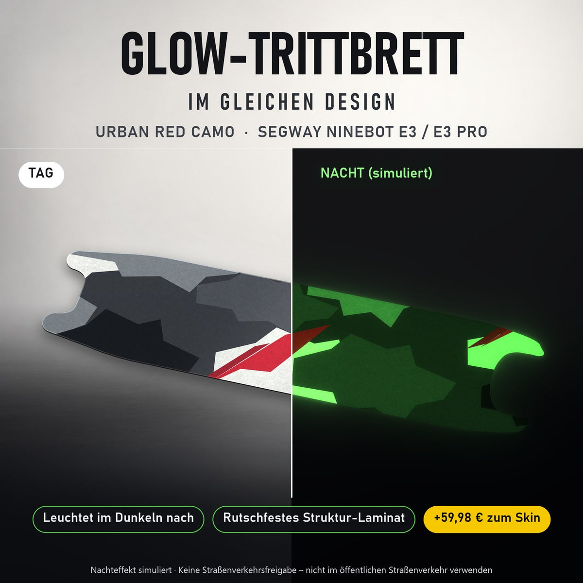 Glow-Trittbrett – URBAN RED CAMO, Tag/Nacht