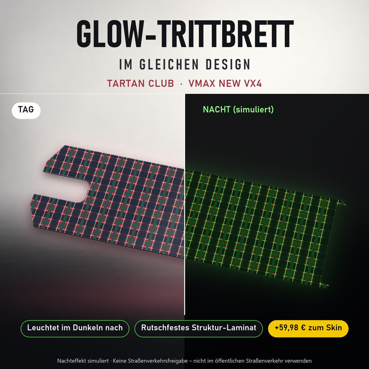 Glow-Trittbrett – TARTAN CLUB, Tag/Nacht