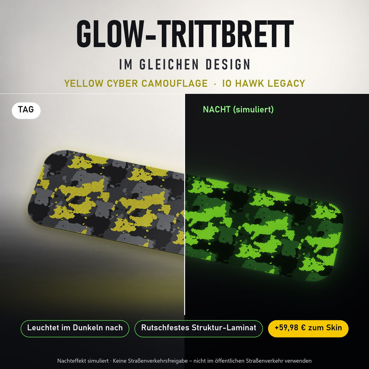 Glow-Trittbrett – YELLOW CYBER CAMOUFLAGE, Tag/Nacht
