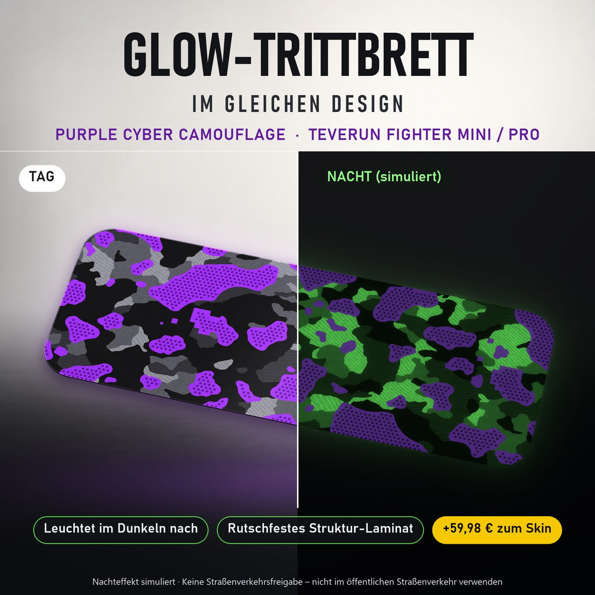 Glow-Trittbrett – PURPLE CYBER CAMOUFLAGE, Tag/Nacht