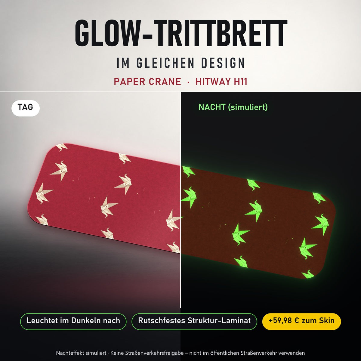 Glow-Trittbrett – PAPER CRANE, Tag/Nacht