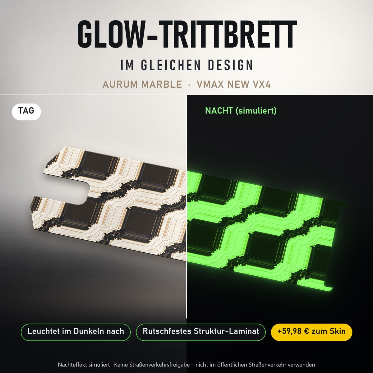 Glow-Trittbrett – AURUM MARBLE, Tag/Nacht