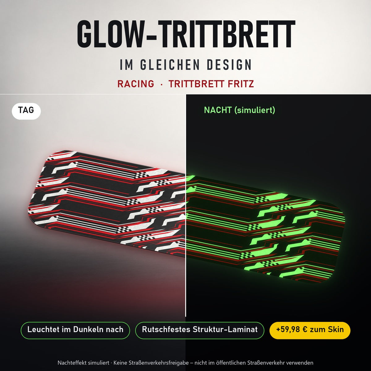 Glow-Trittbrett – RACING, Tag/Nacht