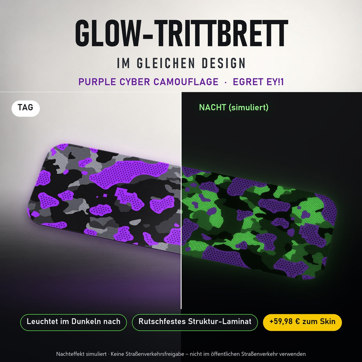 Glow-Trittbrett – PURPLE CYBER CAMOUFLAGE, Tag/Nacht