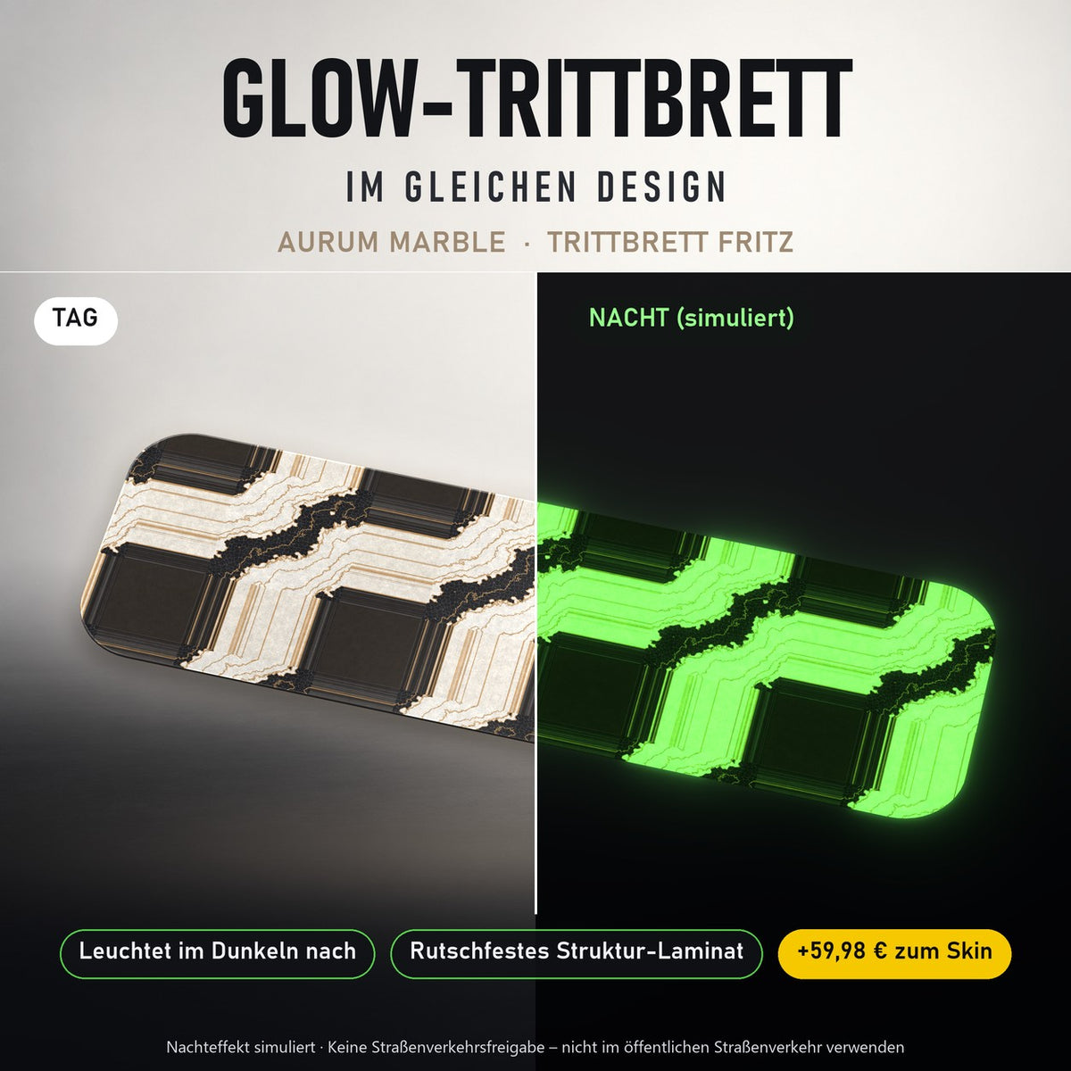 Glow-Trittbrett – AURUM MARBLE, Tag/Nacht