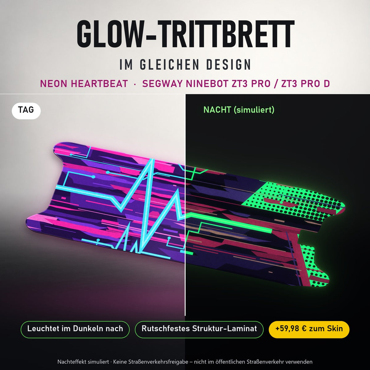 Glow-Trittbrett – NEON HEARTBEAT, Tag/Nacht